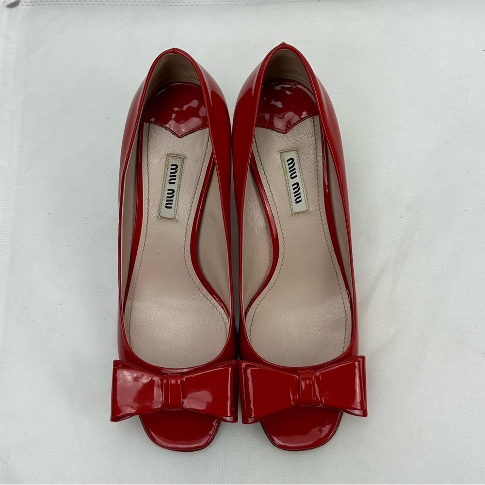 Miu Miu Prada Red Patent Leather Pip Toe Swarovsk… - image 4